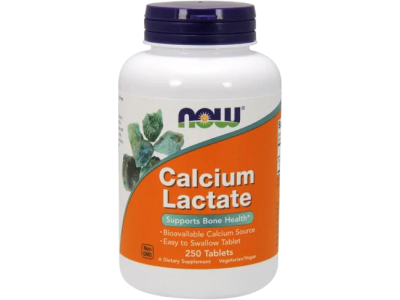 NOW FOODS CALCIUM LACTATE mleczan wapnia, tabletki, 85 mg, 250 tabl.