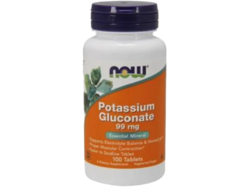 NOW FOODS Glukonian potasu, tabletki, 99 mg, 100 tabl.