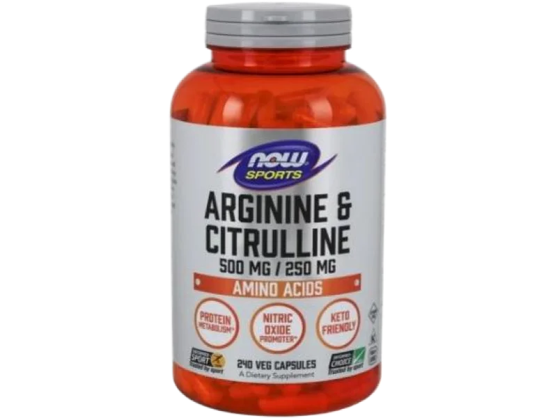 NOW FOODS Sports Arginina i Cytrulina L-Arginine + L-Citrulline, kapsułki, 240 kaps.