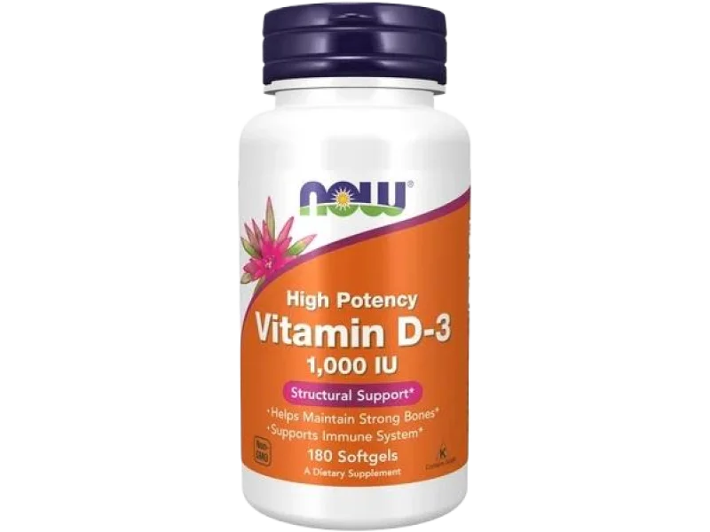 NOW Vitamin D-3 1000, kapsułki, 25 µg, 180 kaps.