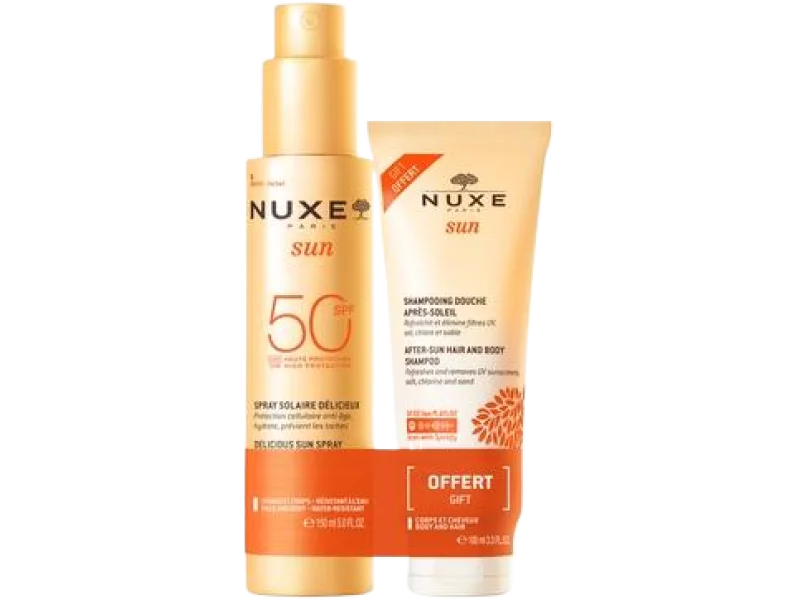 NUXE Sun Zestaw mleczko do opalania twarzy i ciała SPF50 + żel pod prysznic po opalaniu, 250 ml