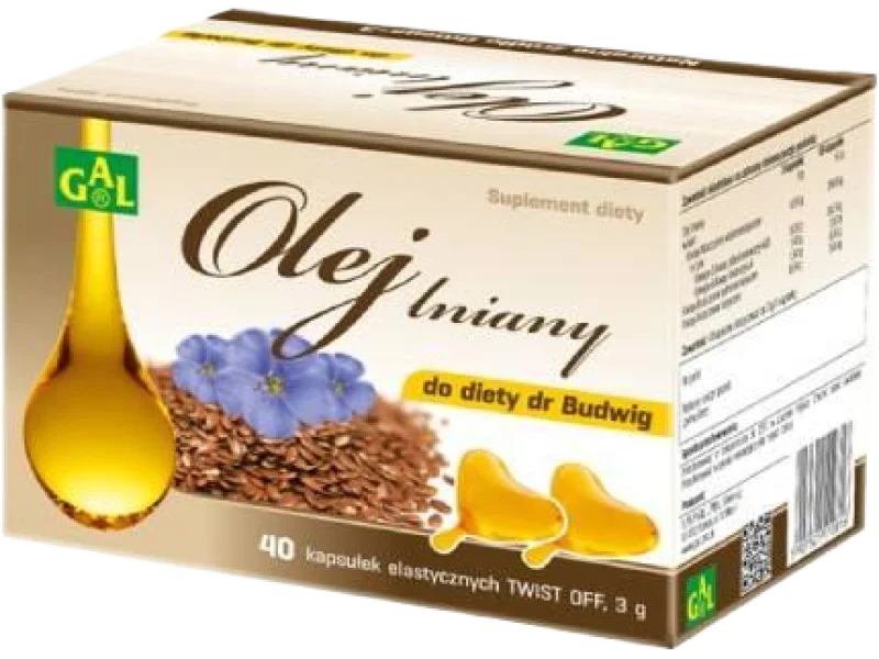 Olej lniany do diety dr Budwig, kapsułki elastyczne, 40 kaps.