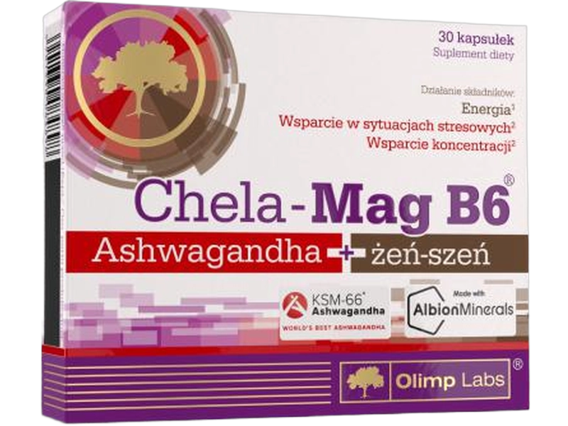 Olimp Labs Chela-Mag B6 ashwagandha + żeń-szeń, kapsułki, 30 kaps.