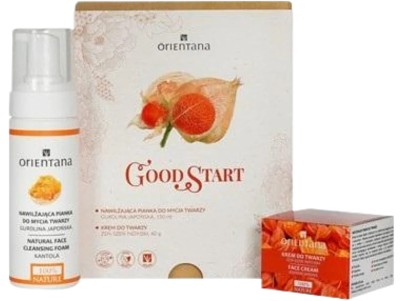 Orientana Zestaw Good Start krem do twarzy żeń-szeń indyjski + nawilżająca pianka do mycia twarzy gurdlina japońska, krem + pianka, 40 ml + 150 ml ml