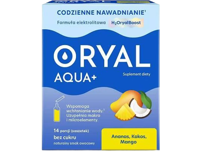 Oryal Aqua Elektrolity o smaku ananas-kokos-mango, saszetki, 14 sasz.