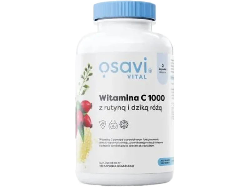 Osavi Witamina C 1000 z rutyną i dziką różą, kapsułki, 1000 mg, 180 kaps.