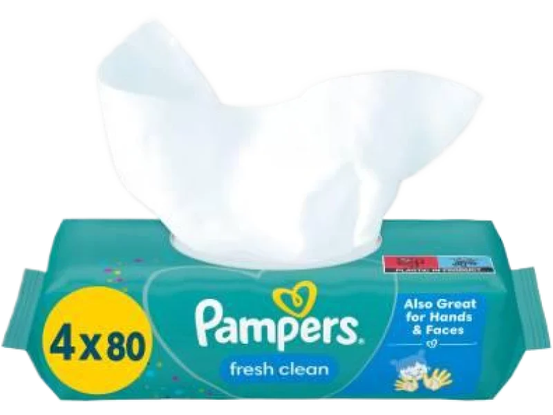Pampers Fresh Clean Chusteczki nawilżane dla dzieci, 4×80 szt.