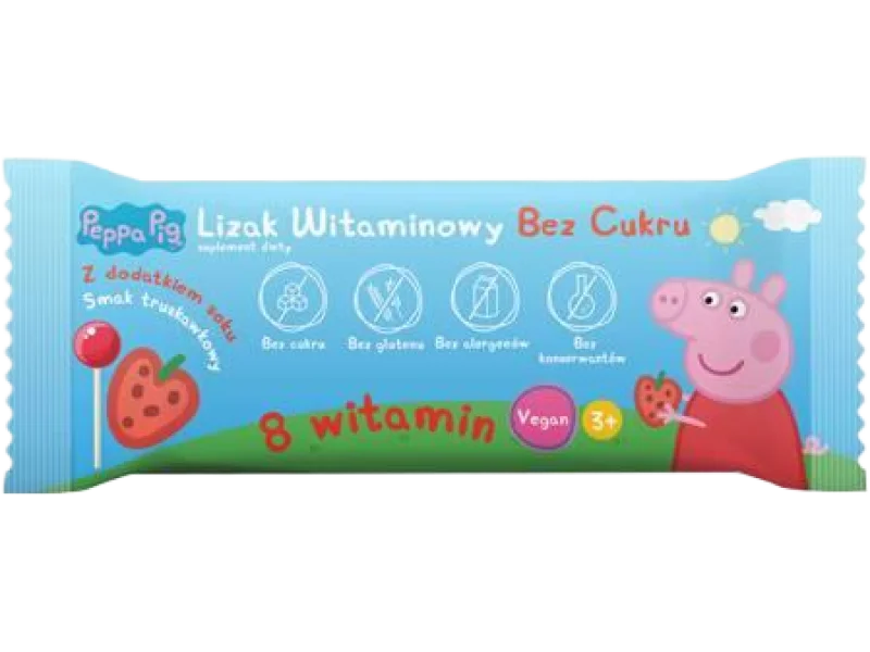 PEPPA PIG Lizak witaminowy bez cukru smak truskawkowy, 1 szt.
