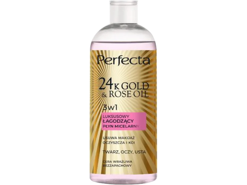 PERFECTA 24K Gold & Rose Oil Luksusowy łagodzący płyn micelarny, 400 ml