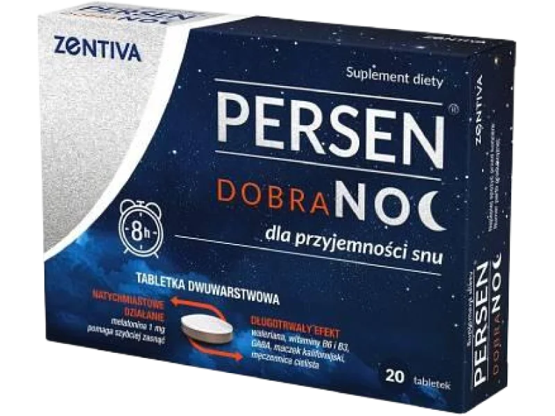 Persen Dobranoc melatonina, kwas GABA, kozłek lekarski, tabletki, 1 mg, 20 tabl.