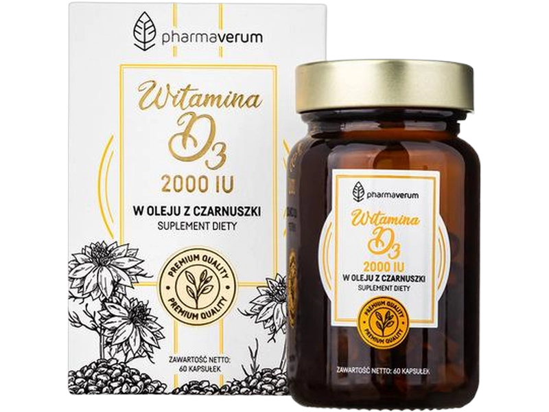 Pharmaverum Witamina D3 w oleju z czarnuszki, kapsułki miękkie, 50 µg, 60 kaps.