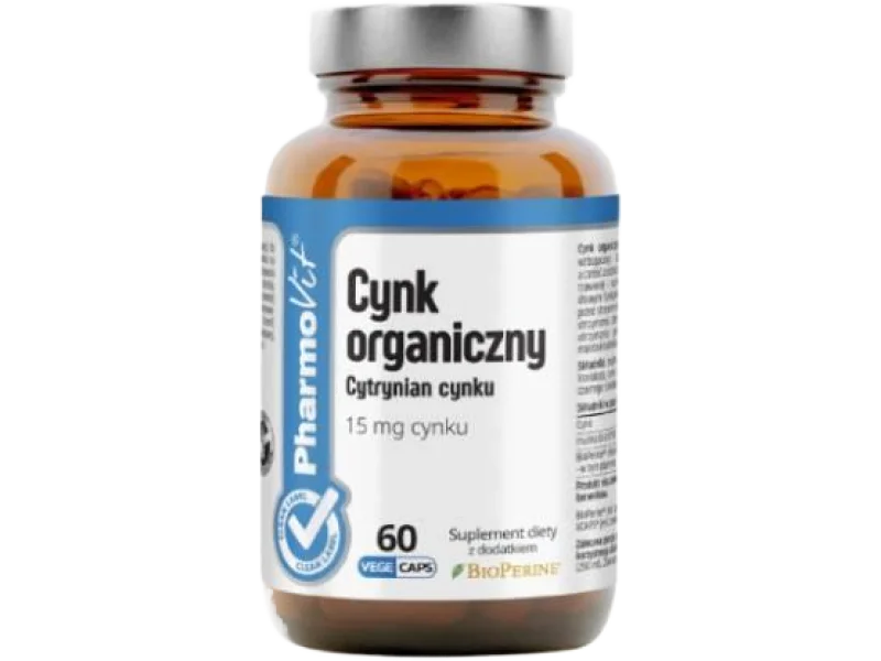 PHARMOVIT Cynk organiczny Cytrynian cynku 15 mg, kapsułki, 15 mg, 60 kaps.