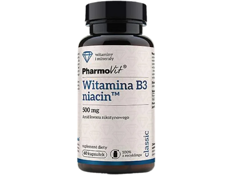 PHARMOVIT Witamina B3 niacin, kapsułki, 500 mg, 60 kaps.
