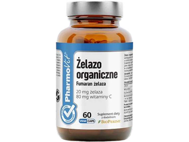 PHARMOVIT Żelazo organiczne Fumaran żelaza, kapsułki, 20 mg, 60 kaps.