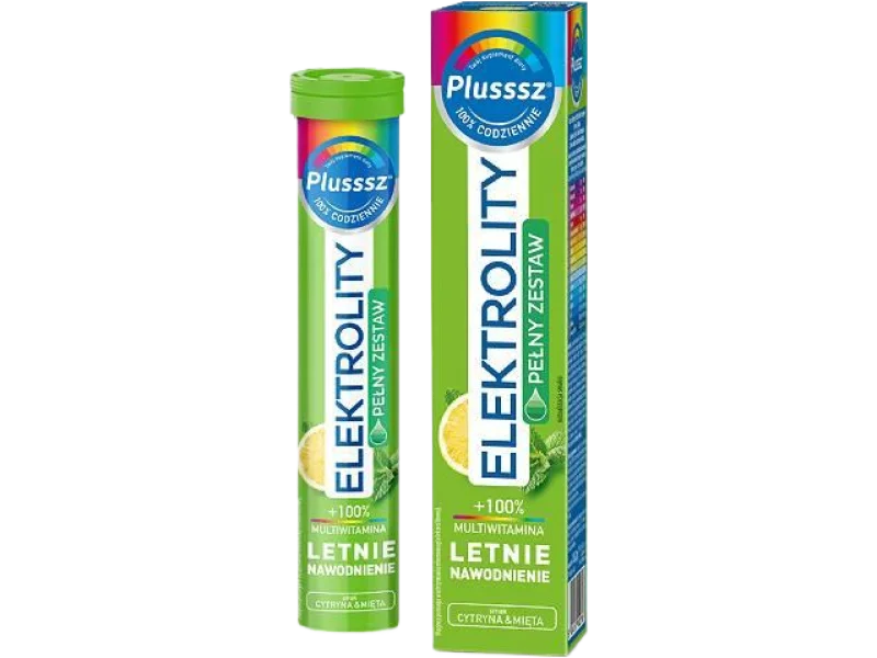 Plusssz Elektrolity + multiwitamina, smak cytryna & mięta, tabletki musujące, 24 tabl.
