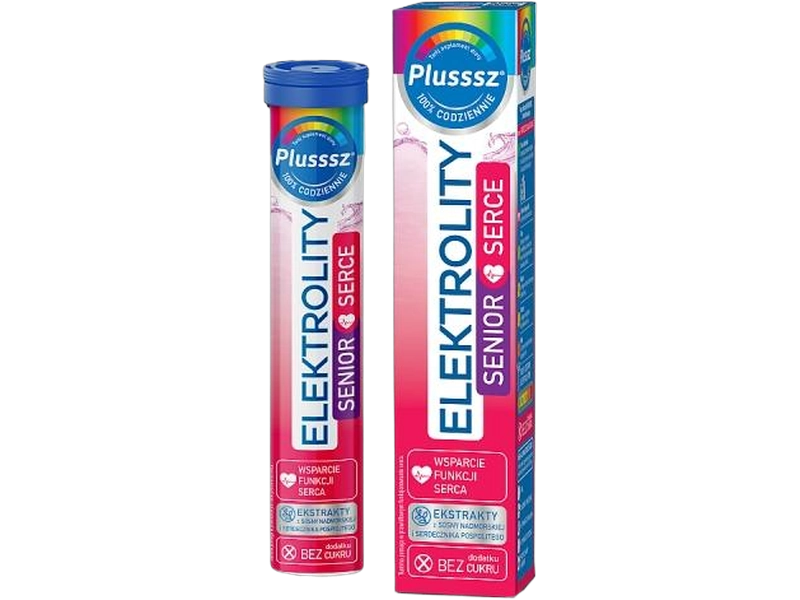 Plusssz Elektrolity SENIOR SERCE, smak porzeczka z granatem, tabletki musujące, 24 tabl.