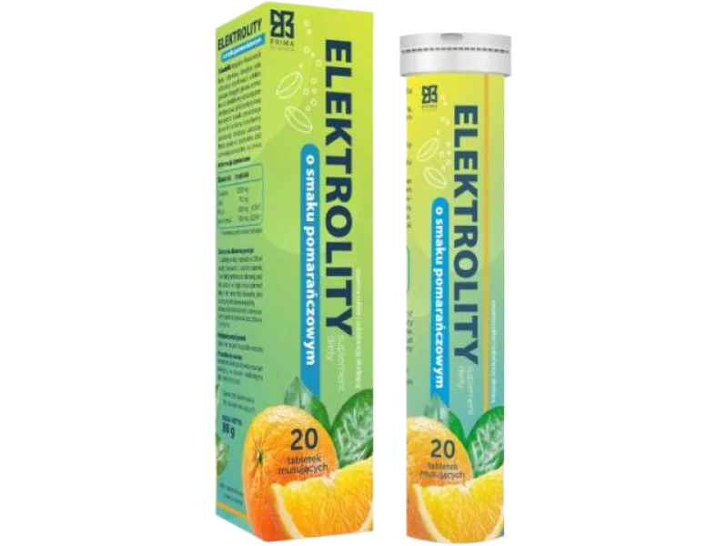 Prima Pharma Elektrolity, smak pomarańczowy, tabletki musujące, 20 tabl.