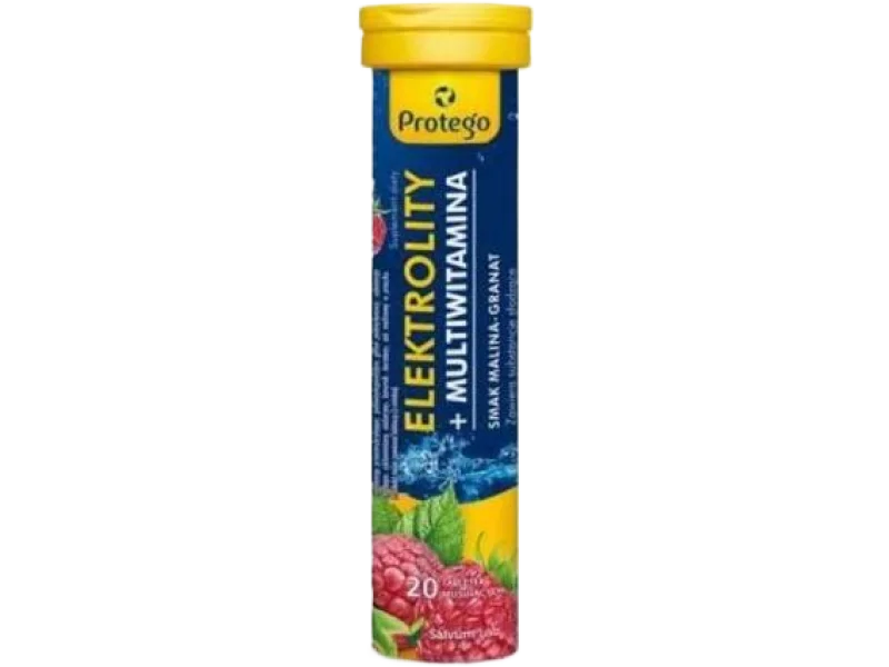 Protego Elektrolity + multiwitamina smak malina-granat, tabletki musujące, 20 tabl.