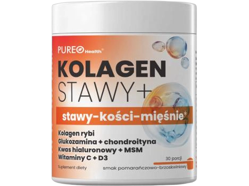 Pureo Health Kolagen stawy + kości + mięśnie, smak pomarańcza i brzoskwinia, proszek, 120 g