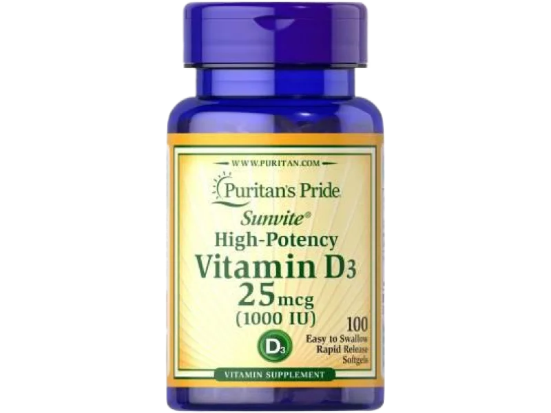 Puritan’s Pride Witamina D3 1000 IU, kapsułki miękkie, 25 µg, 100 kaps.