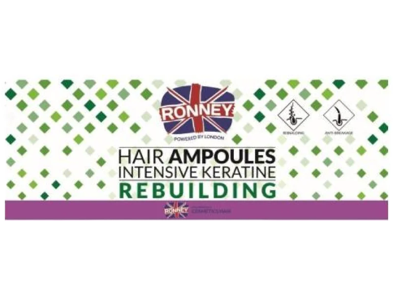 Ronney Hair Ampoules Intensive Keratine Rebuilding Ampułki do włosów z keratyną, 6 x 10 ml