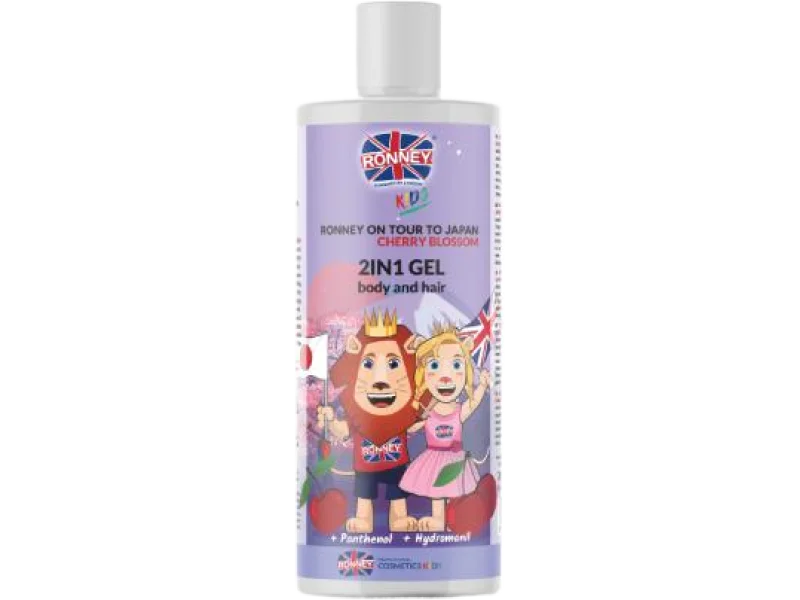 RONNEY KIDS delikatny żel do mycia włosów i ciała 2w1 o zapachu wiśniowym, 300 ml
