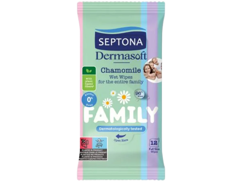 SEPTONA Dermasoft Family Nawilżane chusteczki z rumiankiem, 12 szt.