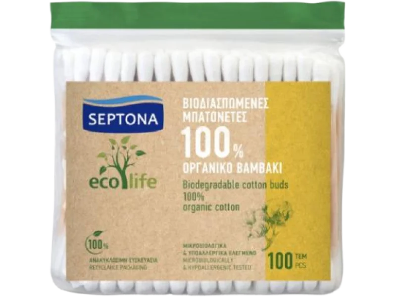 SEPTONA Ecolife Bio biodegradowalne patyczki higieniczne z bawełny, 100 szt.