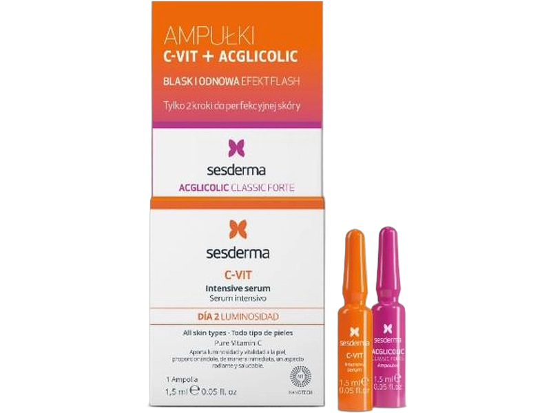 Sesderma Efekt flash – C-VIT intensive serum + Acglicolic classic, 2 amp.