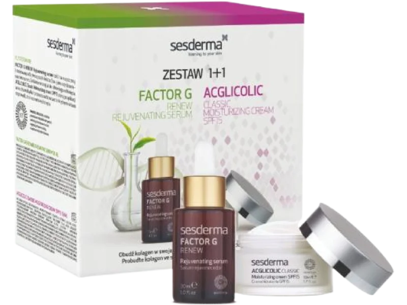 SESDERMA Zestaw FACTOR G Renew Serum do twarzy + ACGLICOLIC Classic Krem nawilżający SPF15, serum,krem, 30+50 ml