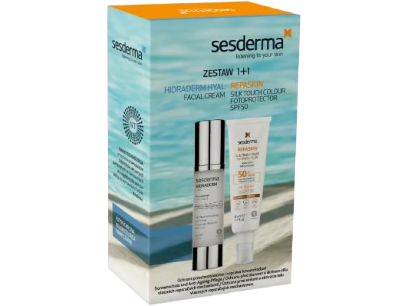 SESDERMA Zestaw REPASKIN SILK Touch Fotoprotector SPF50 + Hidraderm Hyal krem do twarzy, 50 + 50 ml