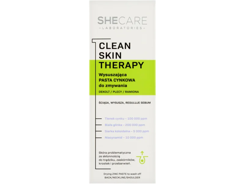 SheCare Laboratories Clean Skin Therapy, pasta wysuszająca do zmywania cynkowa, 90 g