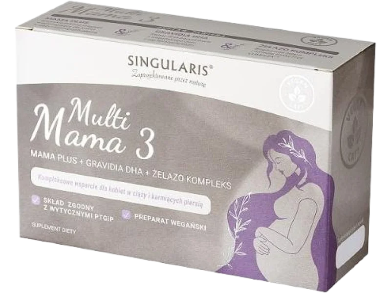 SINGULARIS Superior Multi Mama 3 zestaw: Mama Plus + Gravidia DHA + Żelazo kompleks, kapsułki, 30 + 30 + 30 szt.