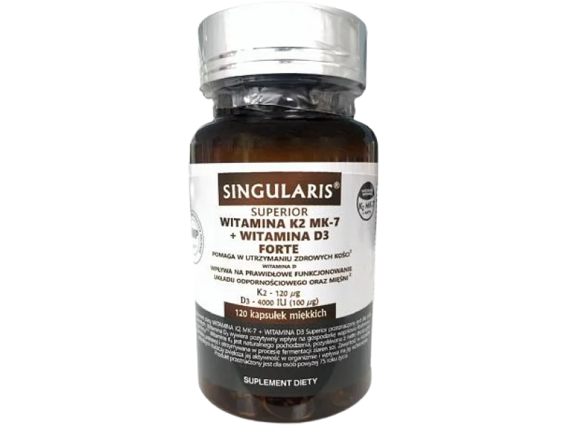 SINGULARIS Superior Witamina K2 MK-7 + Witamina D3 Forte, kapsułki miękkie, 120 µg + 4000 j.m., 120 kaps.