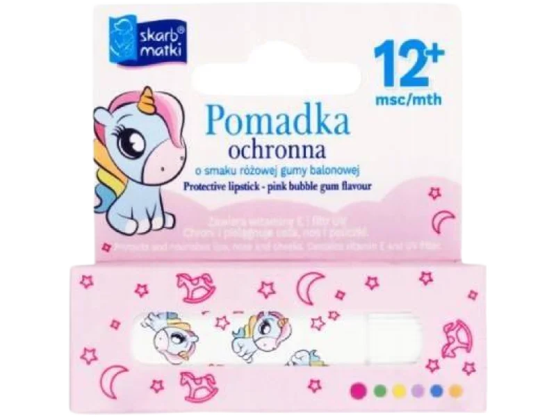 SKARB MATKI Pomadka ochronna dla dzieci 12m+ o smaku różowej gumy balonowej, 6,5 g