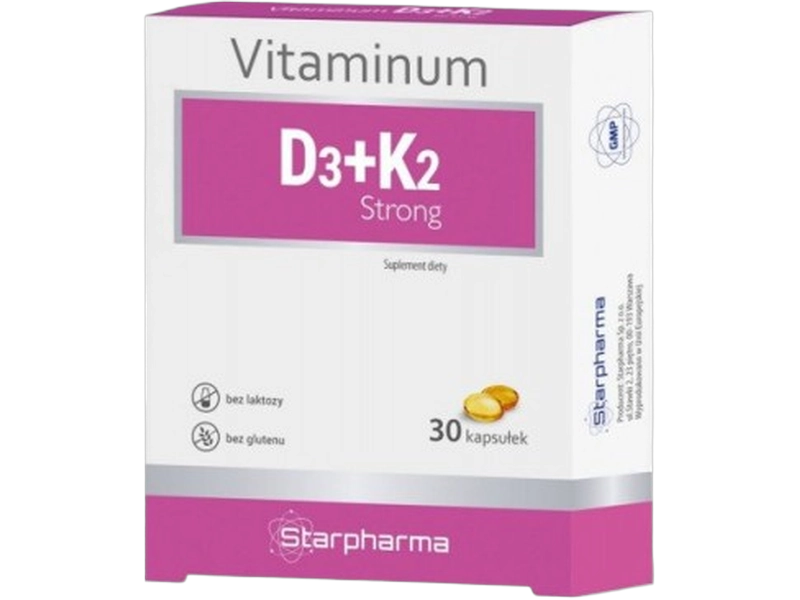 Starpharma Vitaminum D3+K2 Strong, kapsułki, 50 µg + 50 µg, 30 kaps.