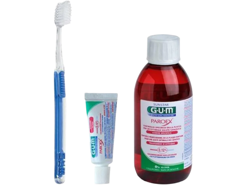 Sunstar Gum zestaw pozabiegowy płyn Paroex CHX + pasta Paroex CHX + szczoteczka pozabiegowa, 1 szt.
