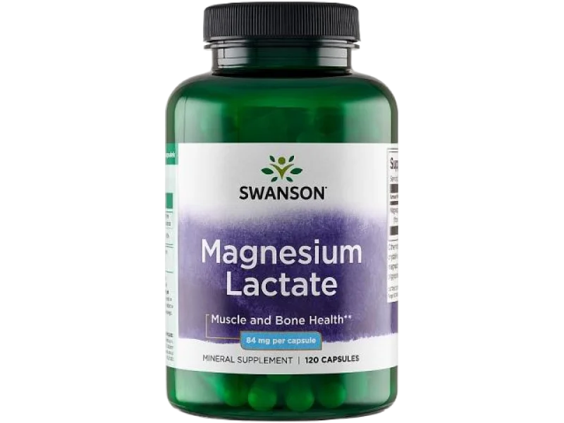 SWANSON Magnesium Lactate Mleczan magnezu 84mg, kapsułki, 84 mg, 120 kaps.