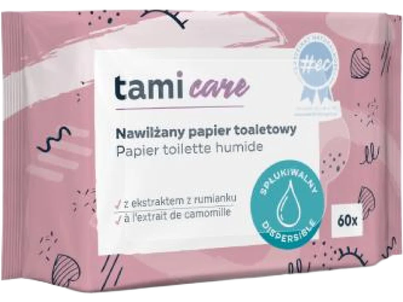 TAMI Care Nawilżany papier toaletowy spłukiwalny, chusteczki, 60 szt.