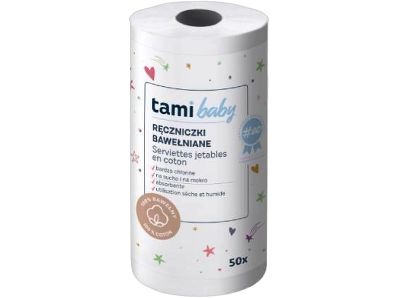 Tami Mybaby bawełniane ręczniki dla noworodków niemowląt w rolce, 50 szt.