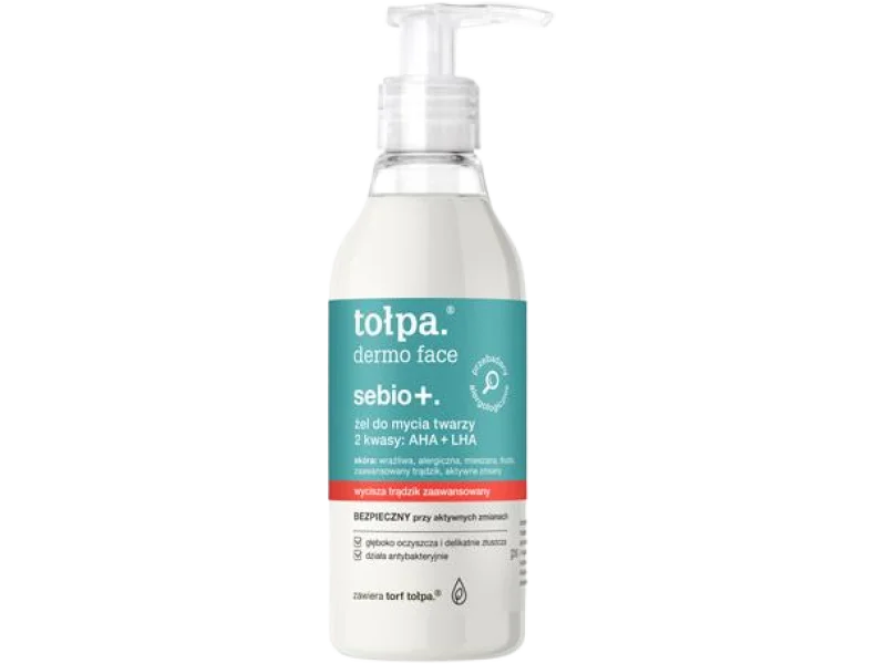 Tołpa Dermo Face Sebio+, żel do mycia twarzy AHA + LHA, 195 ml