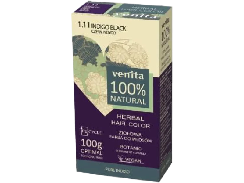 Venita Herbal Hair Color, ziołowa farba do włosów, 1.11 Czerń Indygo, proszek, 100 g