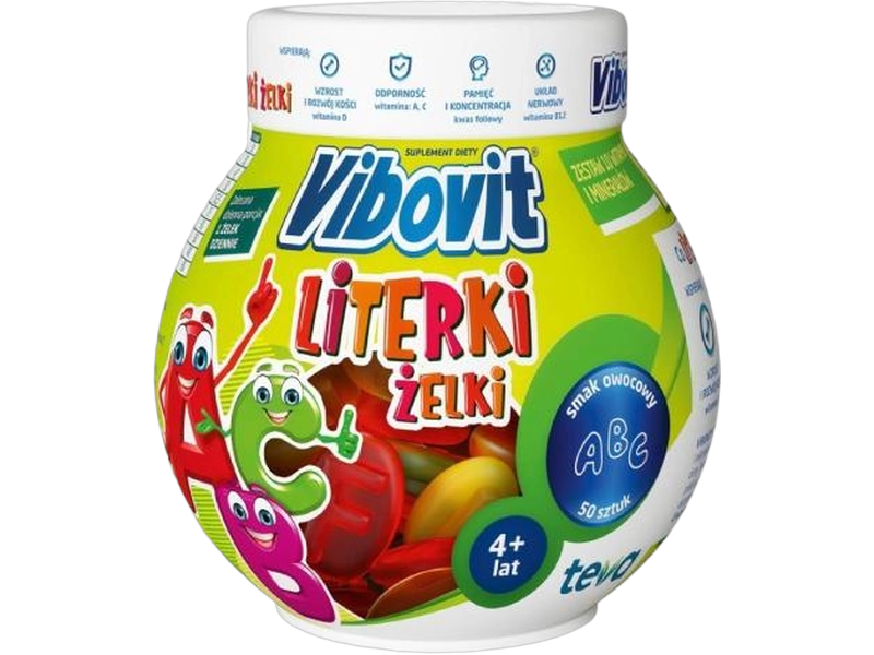 Vibovit Literki, smak owocowy, żelki, 50 szt.