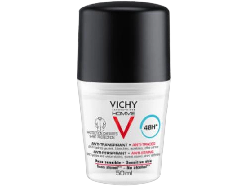Vichy Homme antyperspirant w kulce przeciw śladom na ubraniach, roll-on, 50 ml