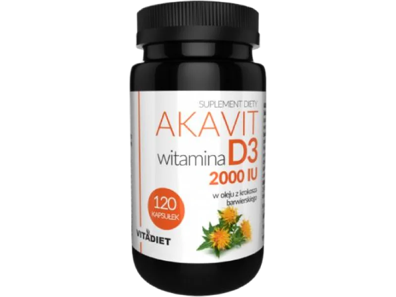 VITADIET Akavit Witamina D3 2000 IU, kapsułki miękkie, 50 µg, 120 kaps.