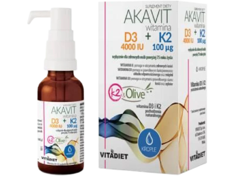 VITADIET Akavit Witamina D3 4000 IU + K2 100 µg, krople, 29,4ml ml
