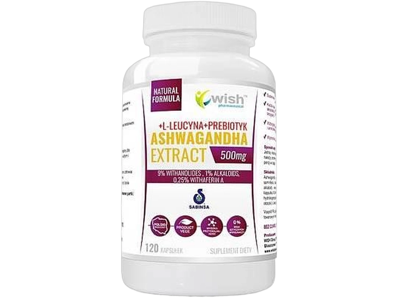 Wish Ashwagandha Extract ashwagandha + L-leucyna + prebiotyk, kapsułki, 120 kaps.