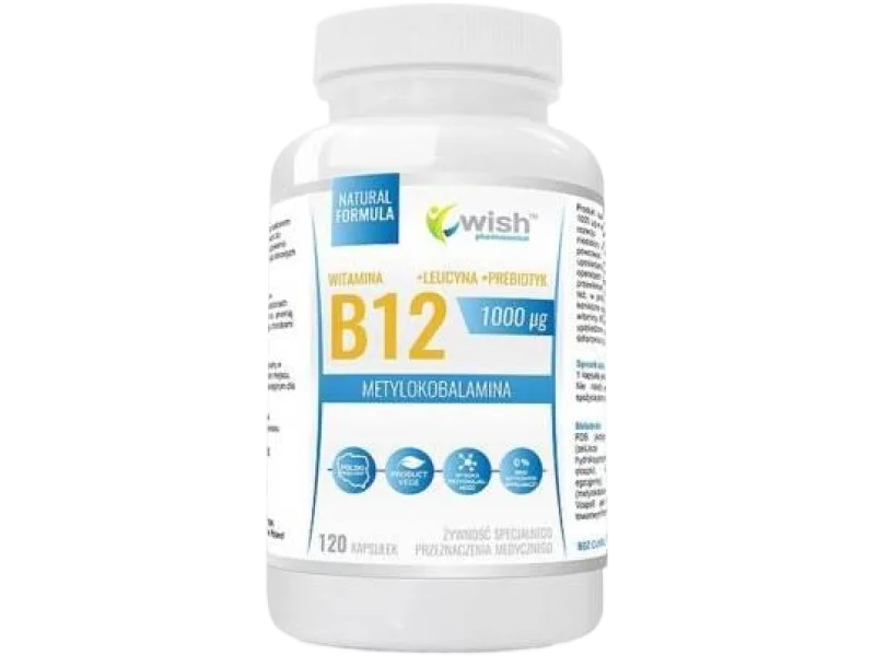 Wish Pharmaceutical Witamina B12 + L-leucytyna + Prebiotyk, kapsułki, 1000 µg, 120 kaps.