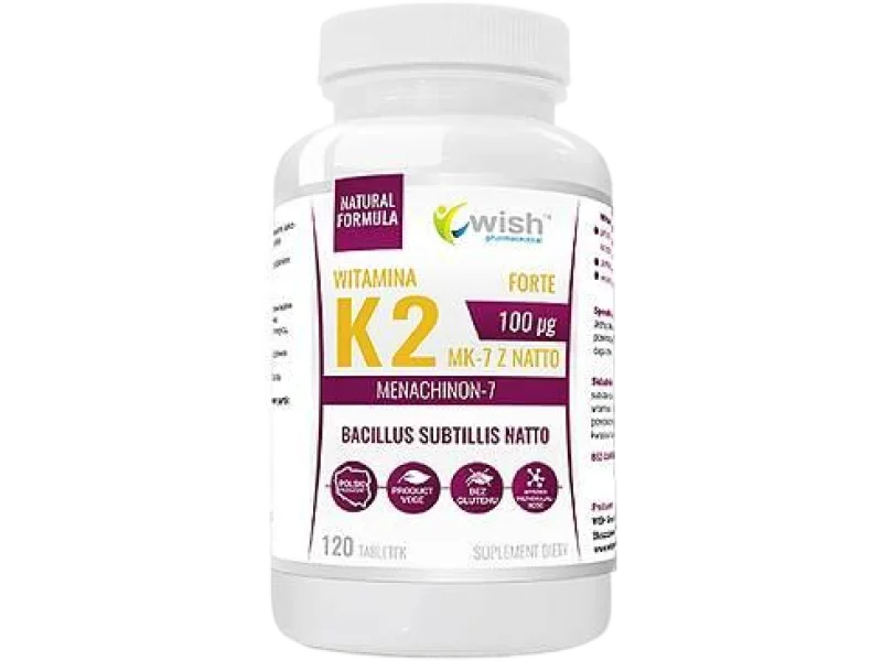 Wish Pharmaceutical Witamina K2 MK-7 z natto 100 mcg, tabletki, 100 mcg, 120 tabl.