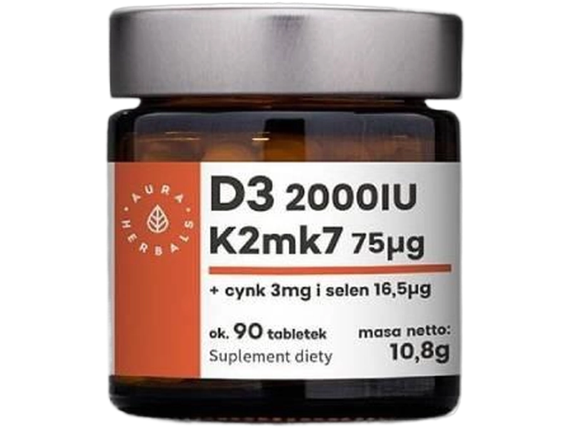 Aura Herbals Witamina D3 + K2 MK7 + cynk + selen, tabletki, 90 tabl.